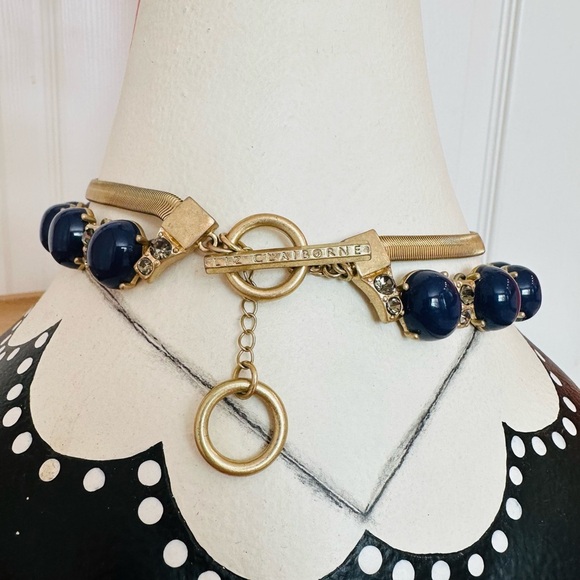 LIZ CLAIBORNE ~ Elegant Gold and Navy Blue Choker Necklace w/Toggle Closure - Picture 3 of 5